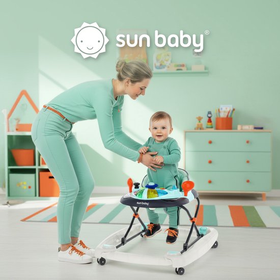 sun baby Loopstoel, baby walker vanaf 6 maanden, verstelbare hoogte, rubberen wielen - Blauw-Grijs van Sun Baby — afbeelding 3