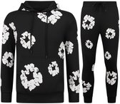 Dik Geweven Heren Trainingspak met Bloemenprint all Over Print - Bloemenpak Heren - Twinset - 5991 - Zwart