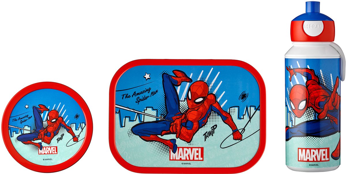 Mepal lunchset Campus – Broodtrommel Drinkbeker en Fruitbox – Lunchset voor kinderen – Spiderman