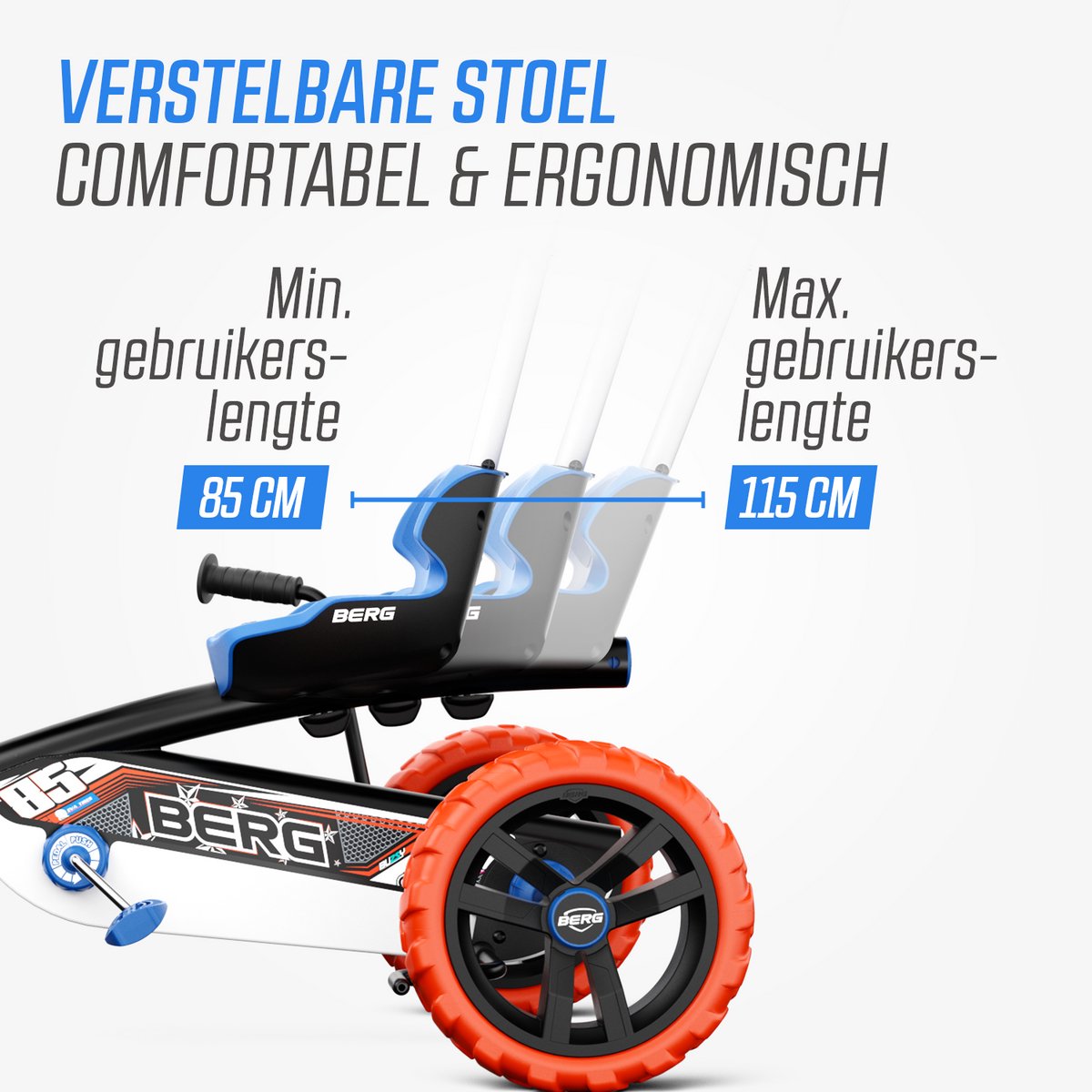 BERG Buzzy 2-in-1 Nitro Skelter - 2+ jaar - Verstelbare Stoel - Veilige en Stabiele Wegligging - Anti-Lek EVA Banden - Blauw/Oranje - incl. duwstang — afbeelding 7