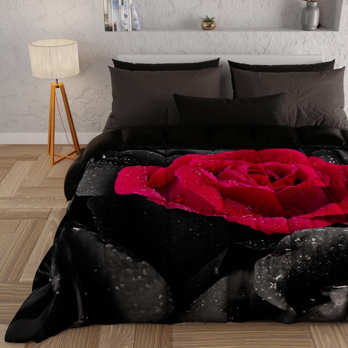 Unyqoos Comfortabele en warme bedsprei met zwart rozenmotief voor winterse nachten