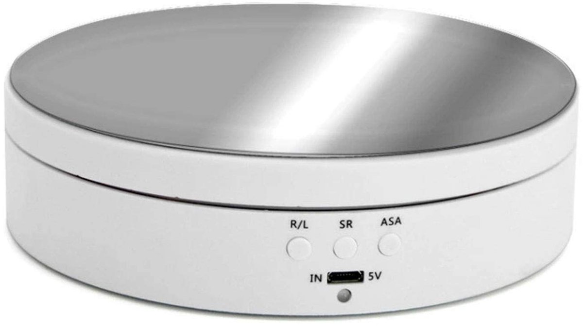 Gigicial Elektrische draaitafel - Sieraden displaystandaard, verstelbare hoek - Automatisch draaiend platform met spiegelende lade, USB-interface - 1 stuk - Geschikt voor sieraden en taarten, wit
