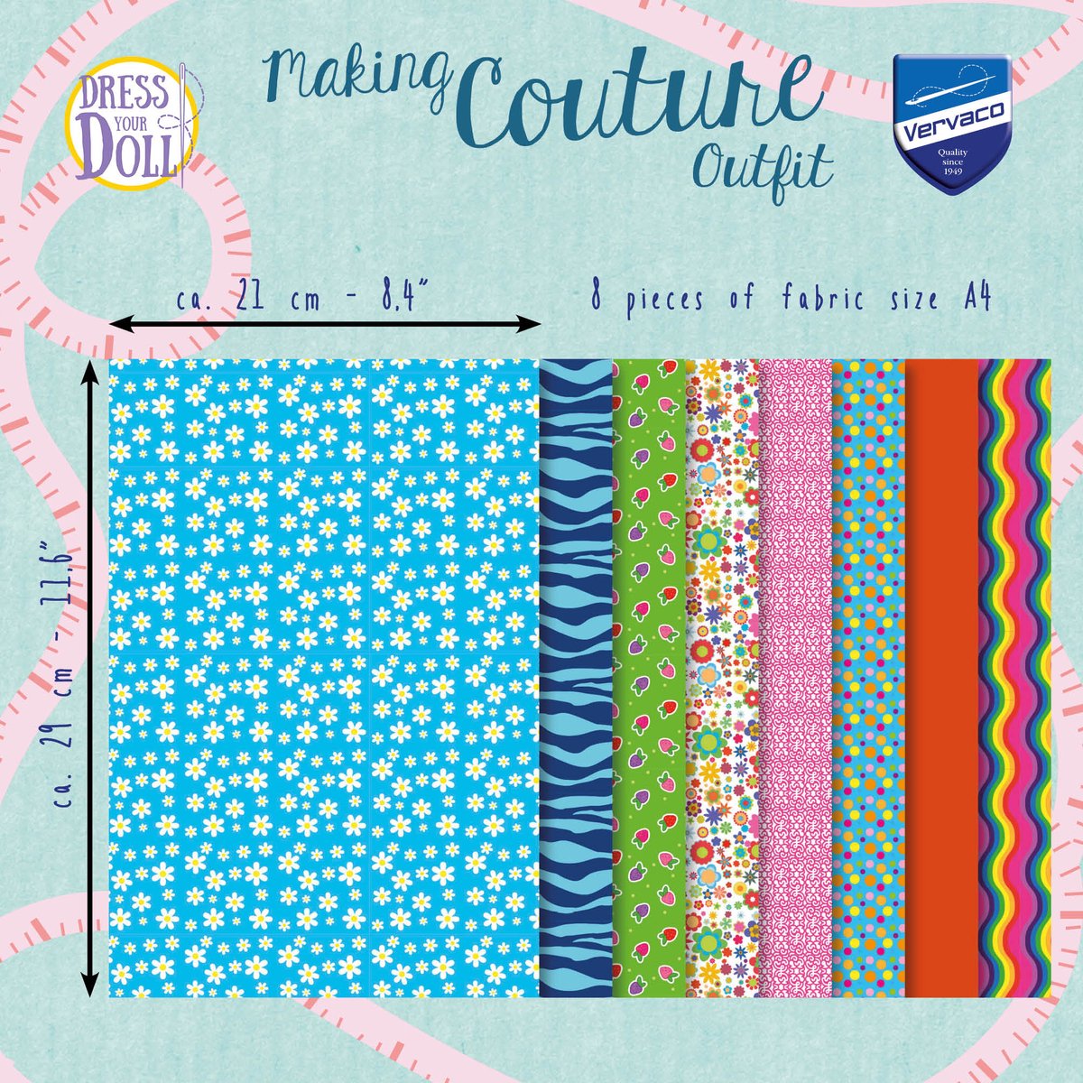 Dress Your Doll - Making Couture Fabric Set kit Blue Daisy - Set van 8 stukken stof - PN-0164672