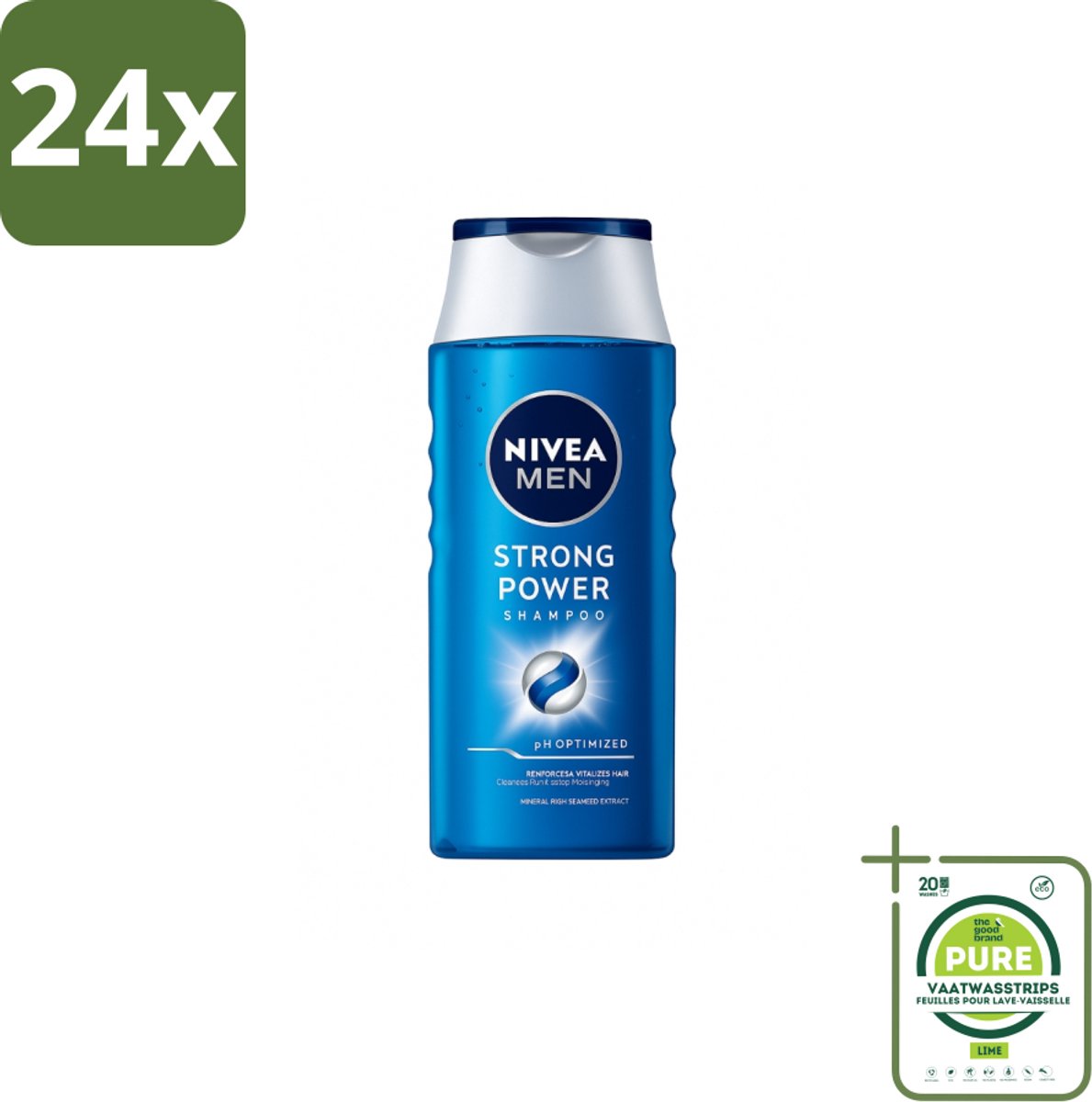 NIVEA MEN – Shampoo – Strong Power – 250 ml - Voordeelverpakking - 24 stuks - Sterker haar - Vol haar