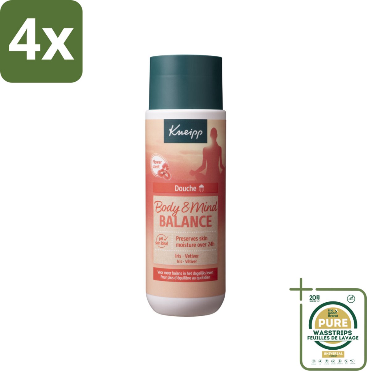 Kneipp - Douchegel - Body & Mind Balance - 200 ml - Voordeelverpakking - 4 stuks - Vetiver - Ontspannend