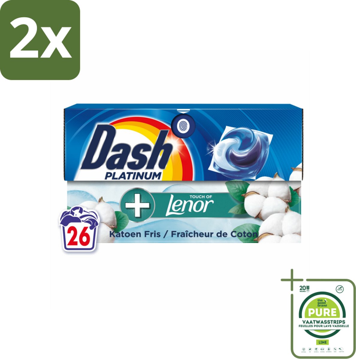 Dash – Wasmiddelcapsules – 4in1 Pods Katoen Fris – 26 capsules - Voordeelverpakking - 2 stuks - Wasmiddel - Wascapsules