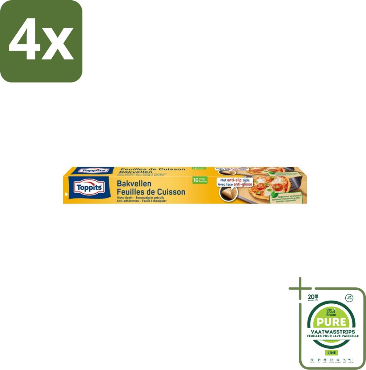 Toppits – Bakpapiervellen – 16 vellen - Voordeelverpakking - 4 stuks - Bakpapier - Bakpapier met antikleefbescherming