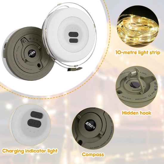 Guirlande lumineuse LED Mizikuu pour le camping - Wit chaud - 10 m - Enroulable - Rechargeable et étanche IP67