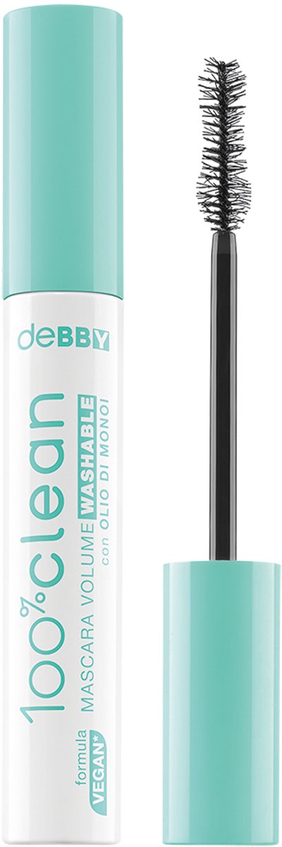 deBBY 100%clean VOLUME WASHABLE MASCARA – Zwarte, afwasbare volume mascara met natuurlijk ogend effect – Vegan, oogvriendelijke formule – Gemakkelijk te verwijderen met water – Voor vollere, gezonde wimpers