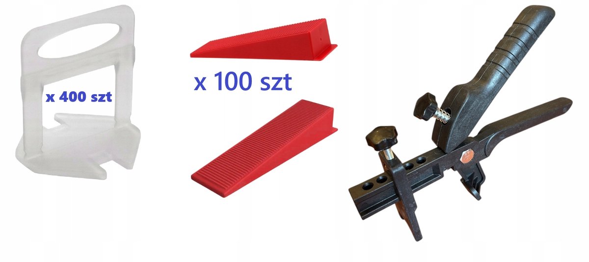 Tegel nivelleringsset 1mm: 400 clips, 100 wiggen, tang
