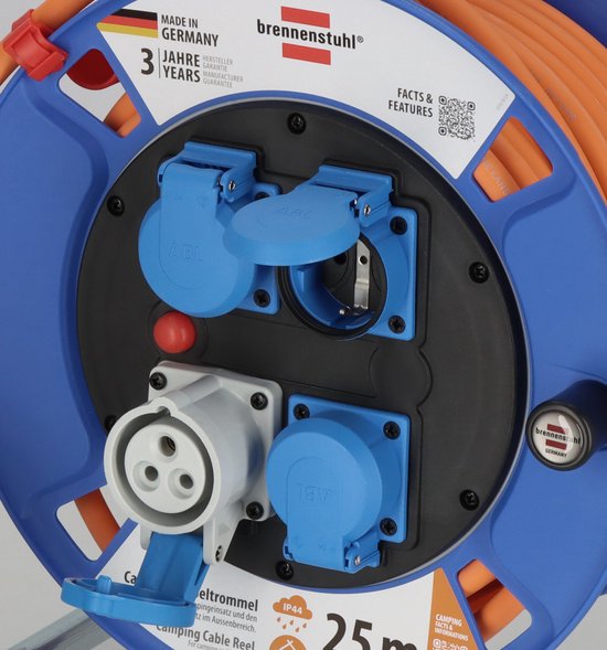 Enrouleur de câble de camping 25 m Garant CEE IP44 (Enrouleur CEE avec câble H07RN- F 3G2,5 orange, pour une utilisation extérieure permanente IP44, fabriqué en Allemagne)
