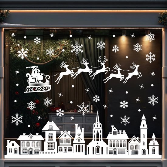 Autocollants de Noël pour fenêtres (9 pièces) - Plakkers réutilisables en PVC - Décoration hivernale Witte pour Fenêtres et Portes Verres - Décorations de Noël festives pour l'intérieur et l'extérieur