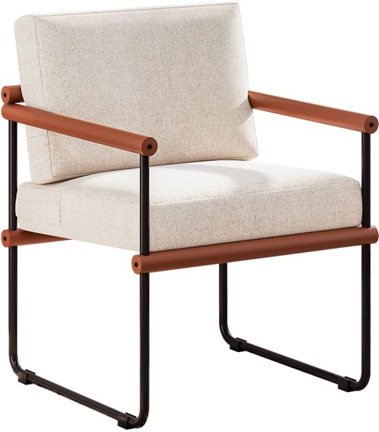 Foto: Black brown metal frame accent chair cotton linen fabric with sponge seat backrest matte baking paint lazy reading armchair for living room bedroom