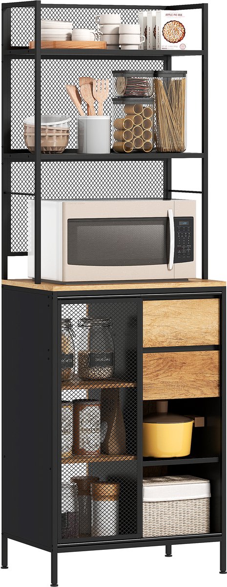HOMCOM Keukenkast - Spaanplaat - 60x40x180cm - Natuurlijk hout