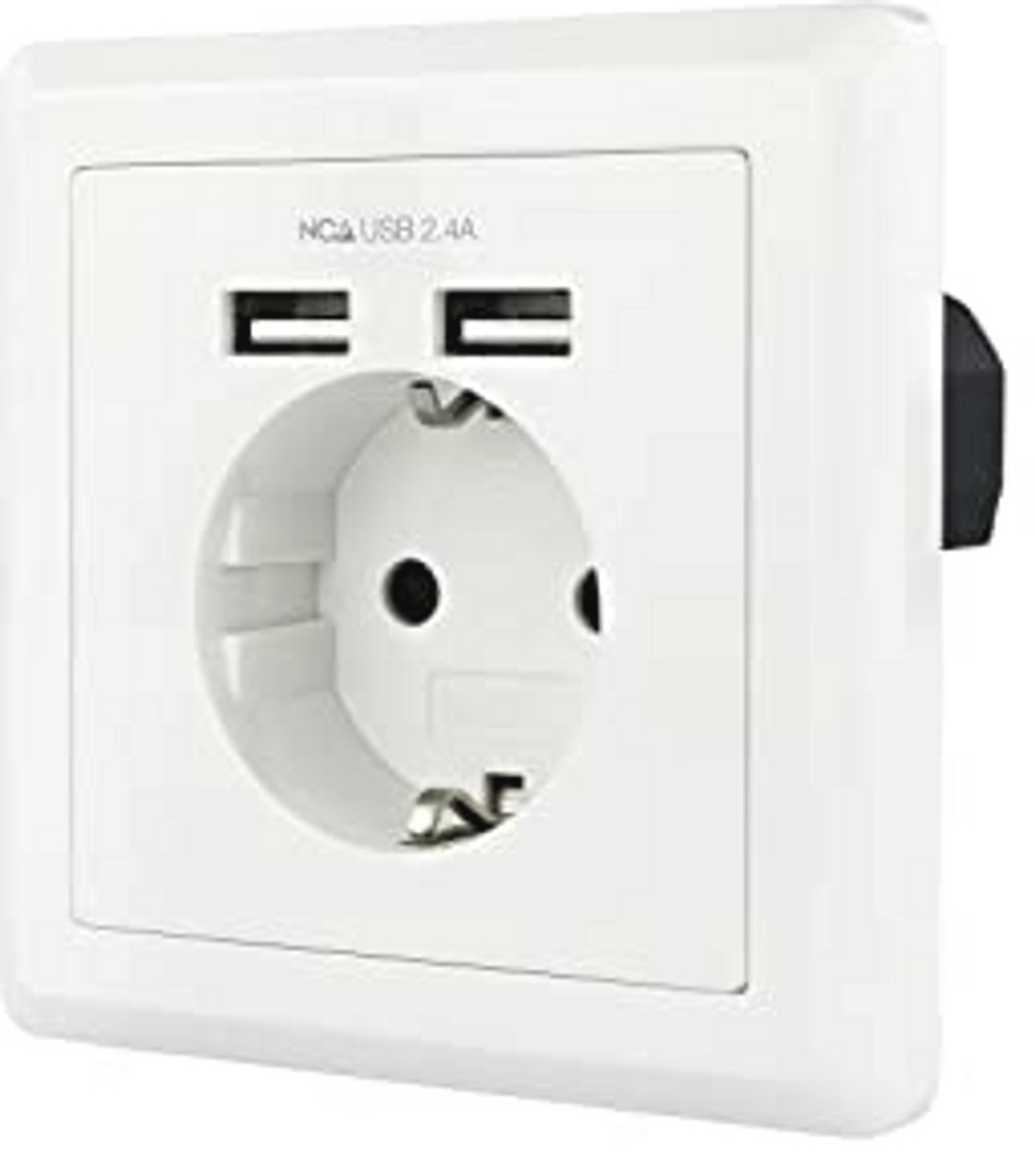 Schuko-stopcontact met 2 USB-poorten voor eenvoudig opladen, max. 2,4 A, wit, 250 V