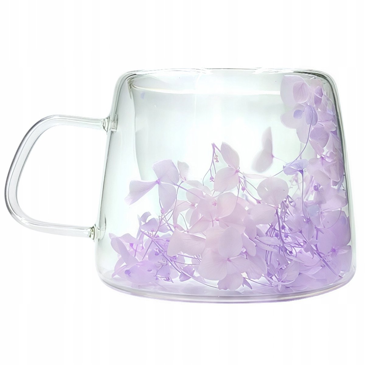 Glazen mok met dubbele wand en bloemendecor - 200 ml