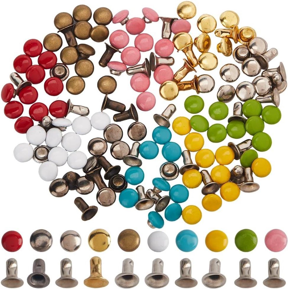 TTGoods - Set van 300 stuks in 10 kleuren Mini Klinknagel Studs van 0.16 inch voor Leathercraft en Kleding Ambachten