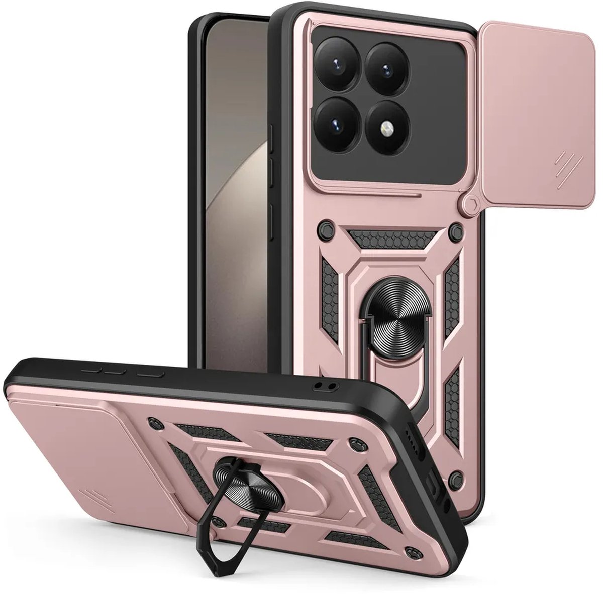 MobyDefend Hoesje - Geschikt voor Xiaomi 15T - Pantsercase Met Draaibare Ring - Rosé