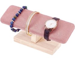 TTGoods - Houten Horloge Display Stand Fluwelen T-Bar Armband Houder - Roze - Sieraden Organizer.openqa Enkelbandje - Tower Rack voor Verkoop Thuisgebruik - Stijlvol Design