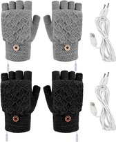 2 Paar USB Verwarmde Handschoenen - Handschoenen verwarmd - Elektrische verwarming - Dubbelzijdige verwarming - Gebreide Verwarmde Handschoenen - Winter Warme Handschoenen - Handschoenen met Verwarming - Handschoenen - Winter - Unisex - Grijs/Zwart