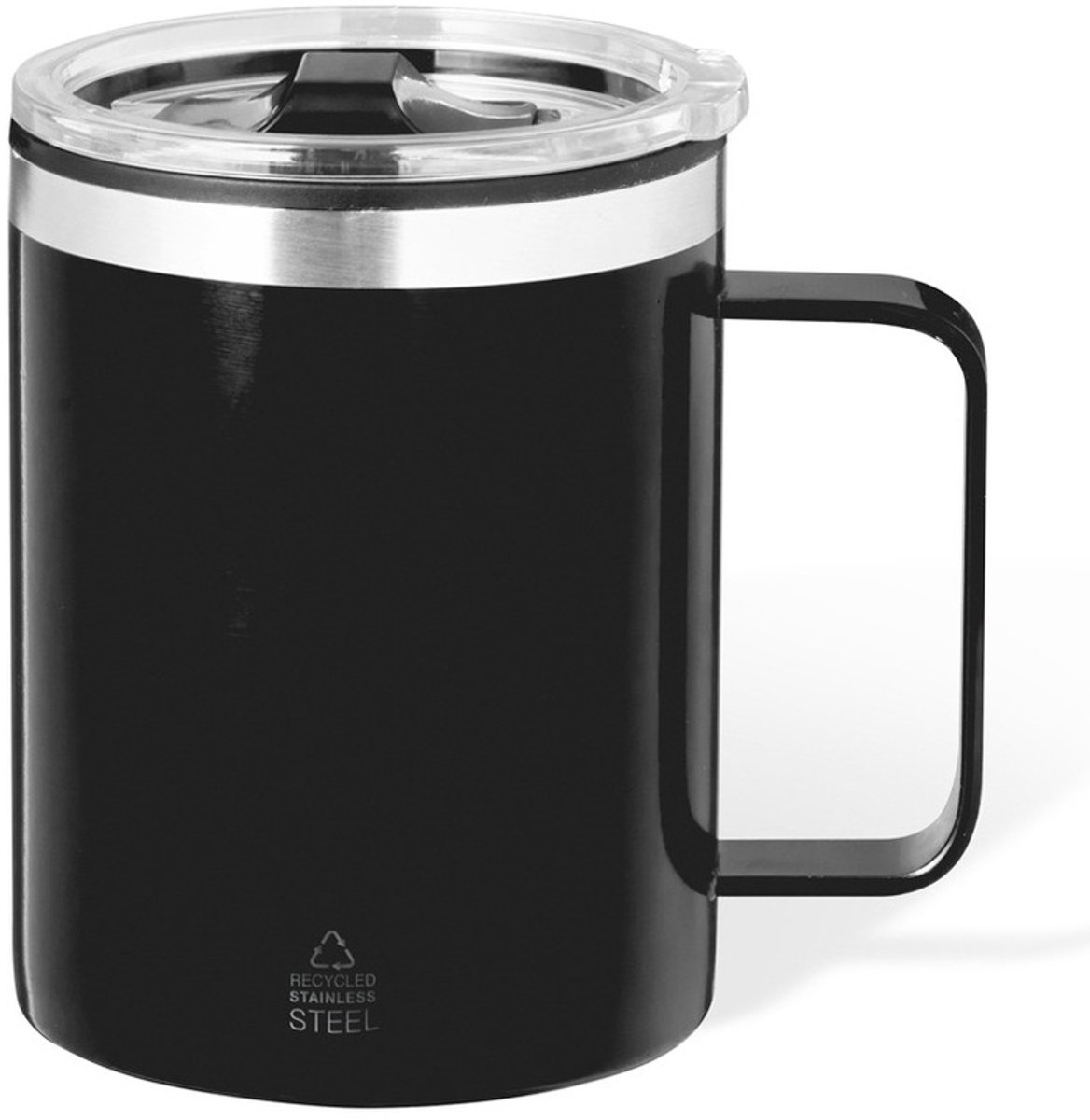 Benson Warmhoudbeker - thermos beker Barista - reis koffiebeker - RVS - zwart - 400 ml - deksel