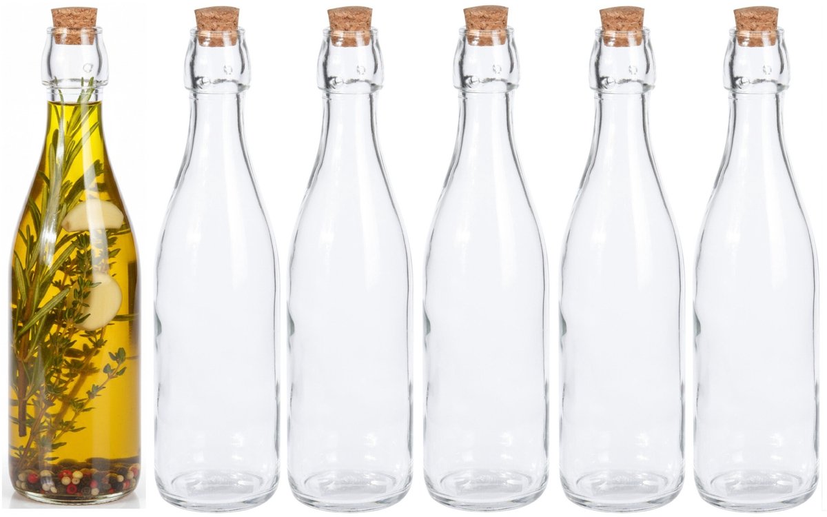 Excellent Houseware Weckflessen - 12x stuks - glas - transparant - 500 ml - met dop van kurk