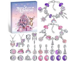 Kerst Adventskalender Armband voor Meisjes - Kerst Blind Box - 24 Unieke Cadeau Kerst Adventskalenders - Kerstcadeaus voor Kinderen - Creatief DIY Kralenwerk - Perfect Kerstcadeau voor Meisjes en Kinderen - Roze