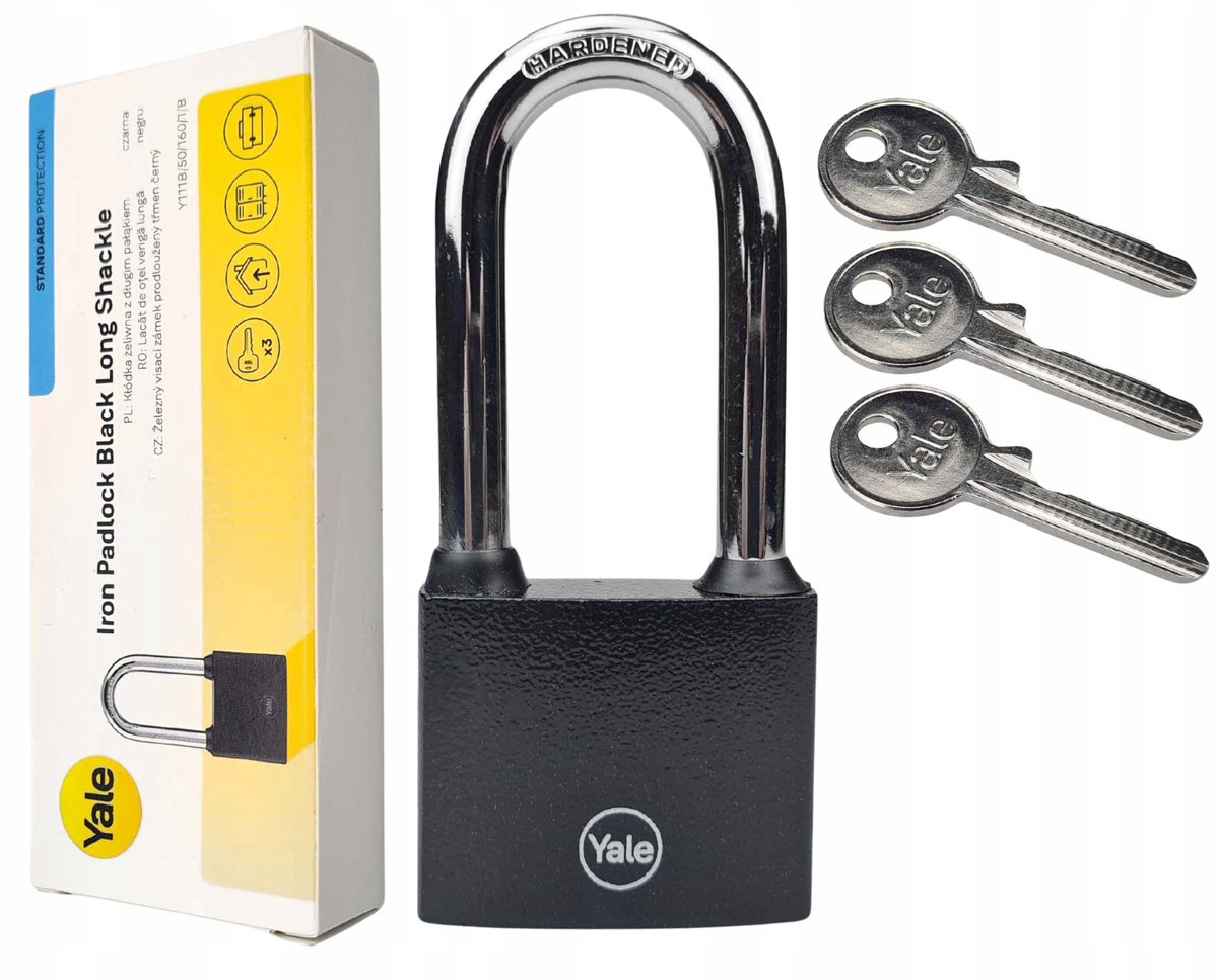 Yale IJzeren Hangslot Zwart 50mm Lange Beugel 3 Sleutels