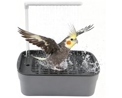 Automatische Vogel Badkooi – Papegaai Douche met Pomp – Parkiet Bad met Fontein – Automatische Watercirculatie – USB Voeding – 23x15,5x24,5 cm – Inclusief USB stekker – Grijs