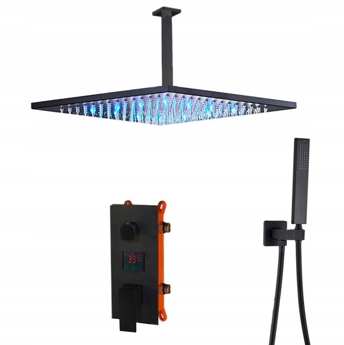 Inbouw Doucheset met LED Regen Douche en Display Kraan - Mat Zwart