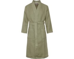 Sauna badjas wafel - biologisch katoen - olijfgroen L - groene unisex badjas - wafel kimono - Oeko-Tex - kimono - wafel badjas dames - wafel badjas heren