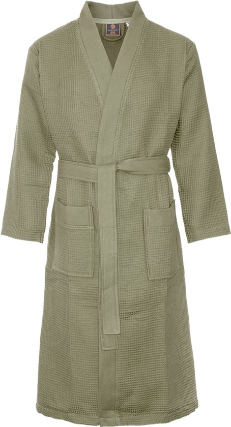 Peignoir de Sauna gaufré - coton bio - vert olive L - peignoir unisexe vert - kimono gaufré - Oeko-Tex - kimono - peignoir gaufré femme - peignoir gaufré homme