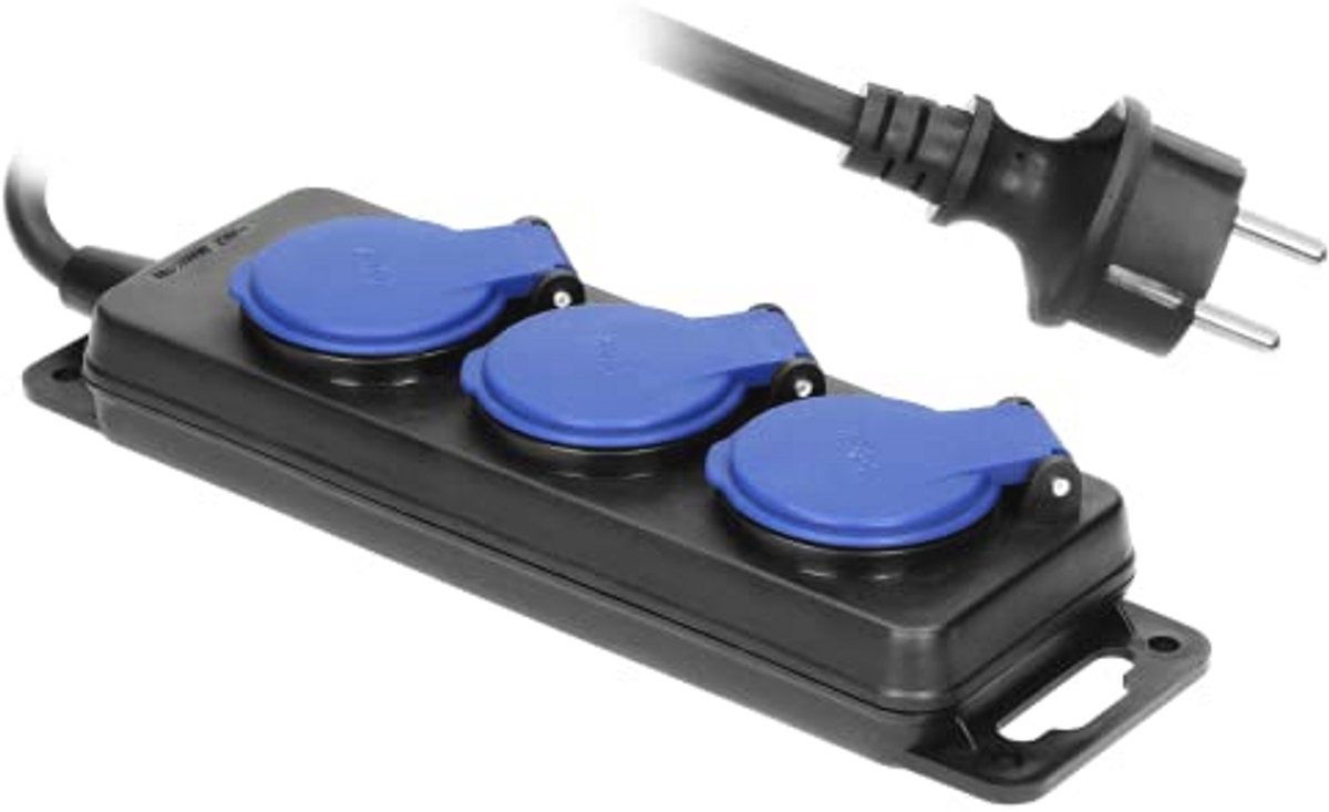 Verlengkabel 3 Contactdozen 2P+Z IP44 - Rubber Kabel H05RR-F 3x1,5mm² (5 Meter)