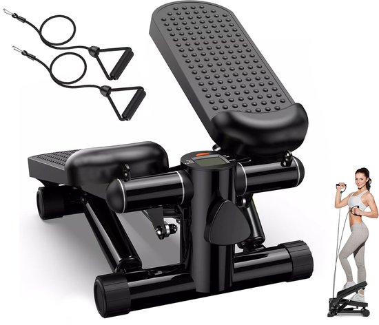 Fitby Stepper - Stepper Fitness - Mini Stepper - Hometrainer - Display - Met Weerstandsbanden - Zwart