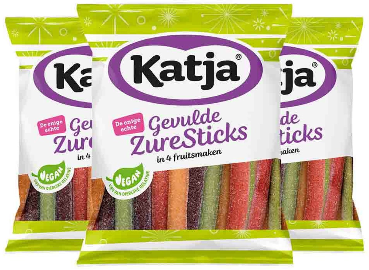 Katja Gevulde Zure Stick mix - 3 x 125 gr - Voordeelverpakking