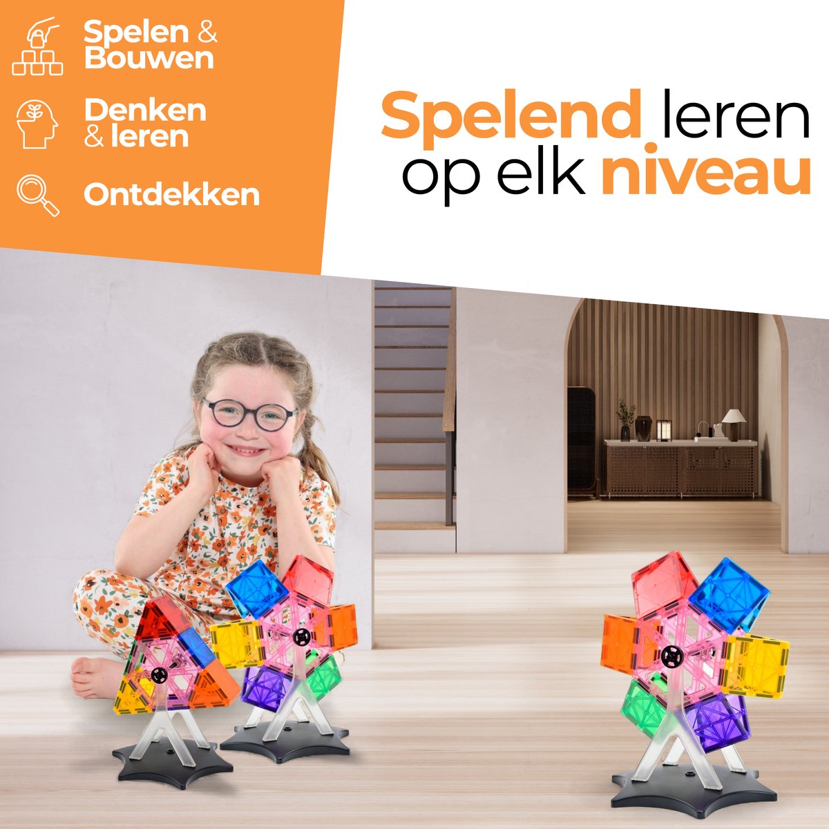 Magna Minds - Ferris wheel - Magnetic Tiles - Magnetisch Speelgoed - Constructie speelgoed - Magnetische tegels - Montessori speelgoed - Magnetic toys - Magnetische bouwstenen - Speelgoed Kinderen — afbeelding 7