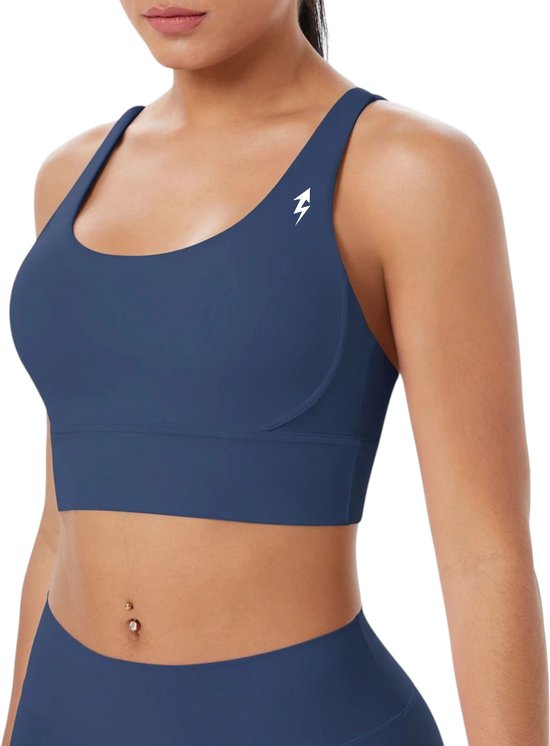 BH -gorge de Sport ferme ELEVATE - Maintien optimal - Confortable - Dos croisé - Fitness - Yoga - Sport - Haute résistance - Antichoc - Effet Push up - Coussinets amovibles - Pour la Course à pied et le Fitness - Bleu foncé - Taille XL