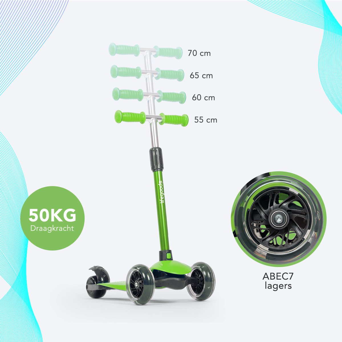 LifeGoods Kinderstep - Step 2-5 Jaar - 3 Lichtgevende LED Wielen - Hoogte Verstelbaar - Jongens/Meisjes - Groen — afbeelding 5