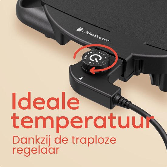 KitchenBrothers Elektrische Grillplaat XL - 2000W - Teppanyaki Bakplaat - BPA-vrij - Gourmetstel - Veilig Grillen - Zwart — afbeelding 4