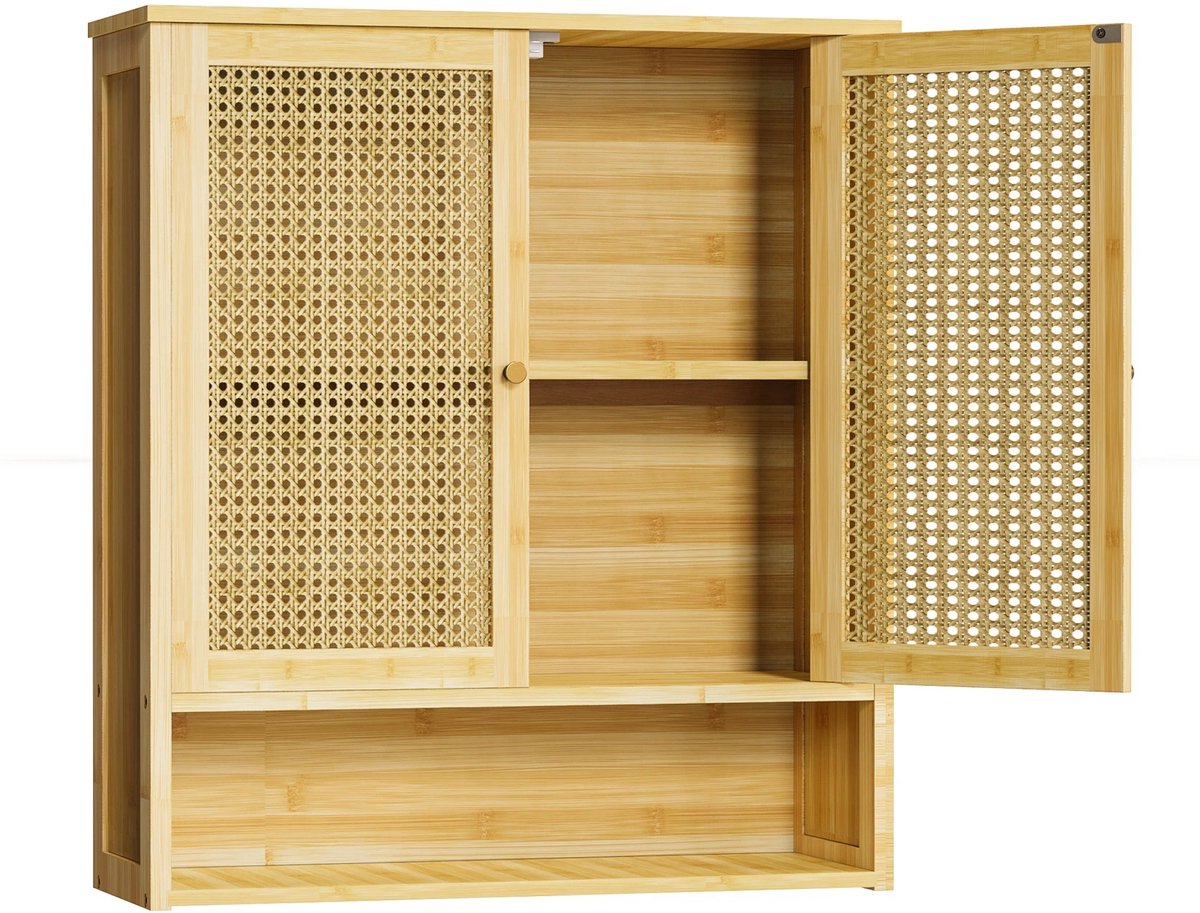 Badkamerkast - Opbergkast - Kast - Wandmontage - Bamboe - Badkamer - Wandkast - 59 × 20,5 