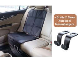 Universele Autostoelbeschermer - Geschikt voor Isofix - Kinderzitje - Met 2 opbergnetjes + 2 Stuks Autostoel tassenhangers