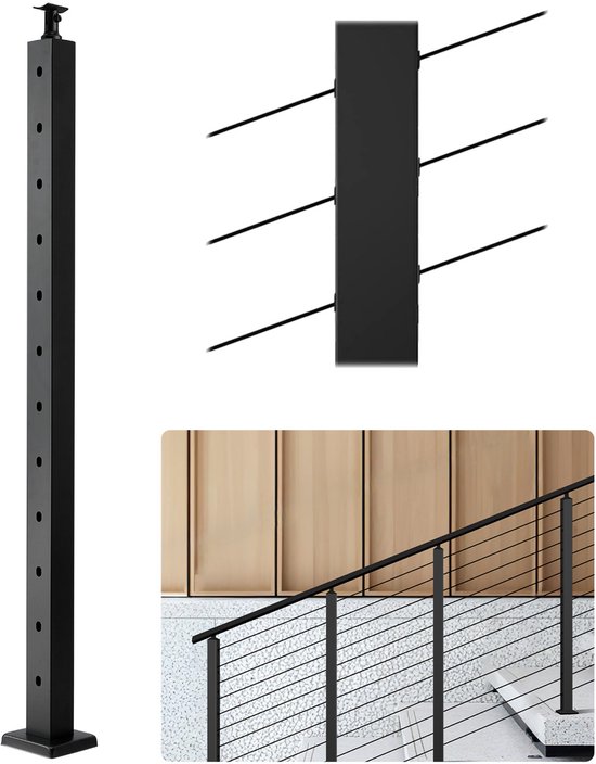 Buiten Balkon Glazen Balustrade Hek Paal, Zwart Roestvrij Staal Roestvrij Glas Panelen Post Glas Balustrade,Hoekpaal,85 Cm/33,4 Inch