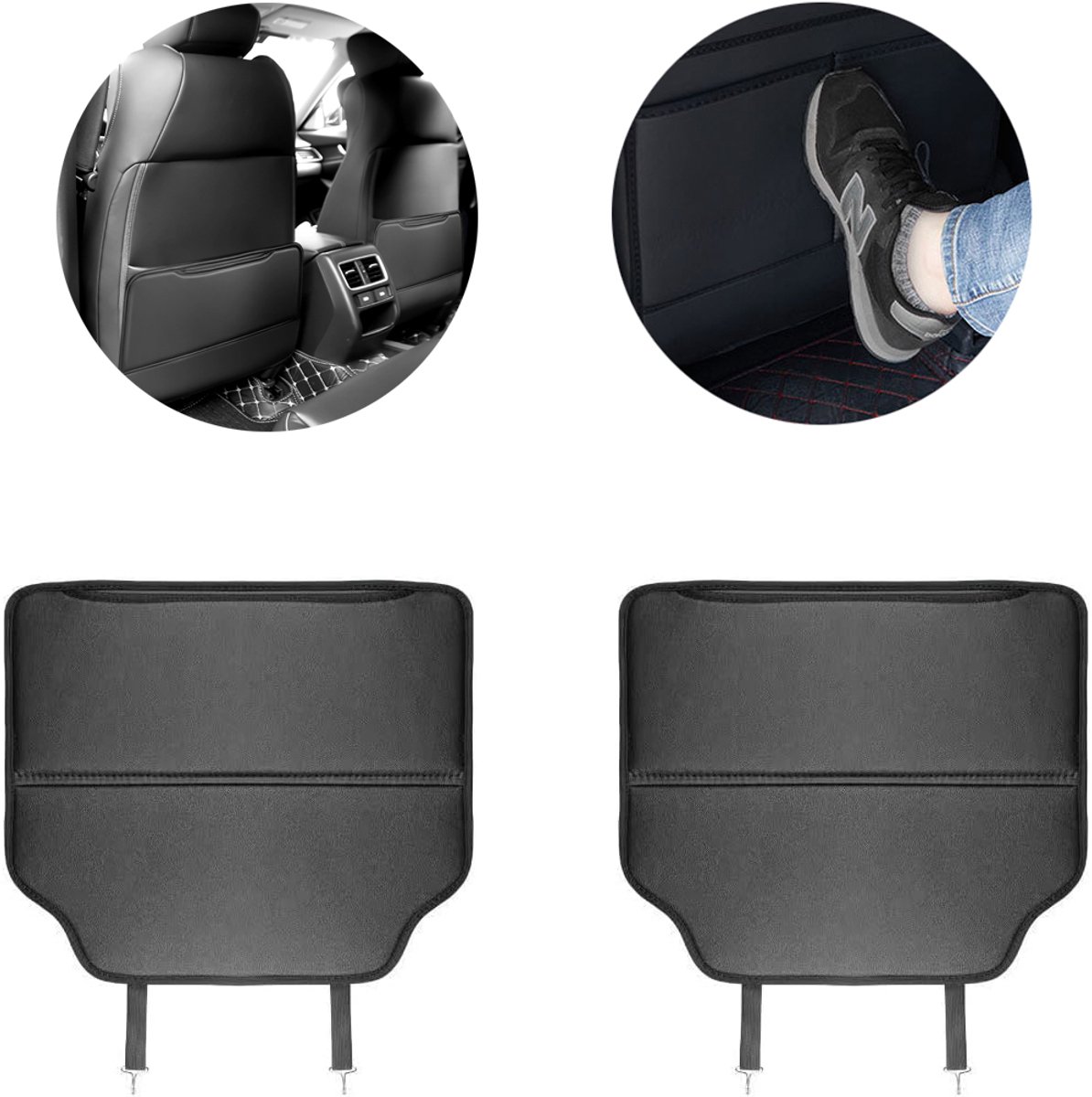 Image of 2 stuks - PU-leer - Antikickmat voor kinderen - Achterbankbeschermer voor auto - Universeel - Antivuilmat met opbergbescherming - Autostoelproduct - zwart - 44*35cm