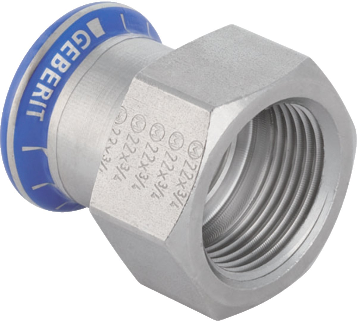 Geberit Mapress roestvast stalen overgang met binnendraad (LABS-vrij), DN 50, dø 54 mm, 81818