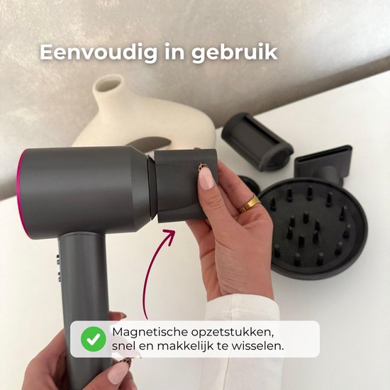 NOVIFY® Fohn - Fohnborstel - Haardroger met 5 opzetstukken - Fohn met Diffuser - 1500W - Antraciet - 2026