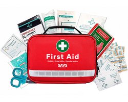 SAVS EHBO Kit - 100-delig - Verbanddoos voor thuis, kantoor en in de auto - Verbandtas set - Verbandtrommel - Verbandkoffer - Compleet noodpakket - EHBO koffer - Verband opbergbox - Care doos - Travel first aid kit