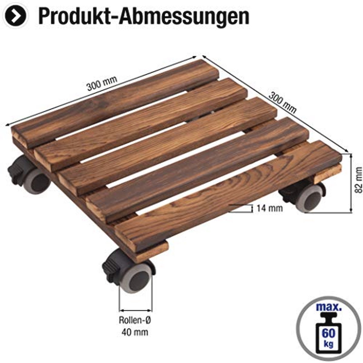 Plantenroller 300 x 300 mm - 60 kg draagkracht - vintage look met TPE-wielen