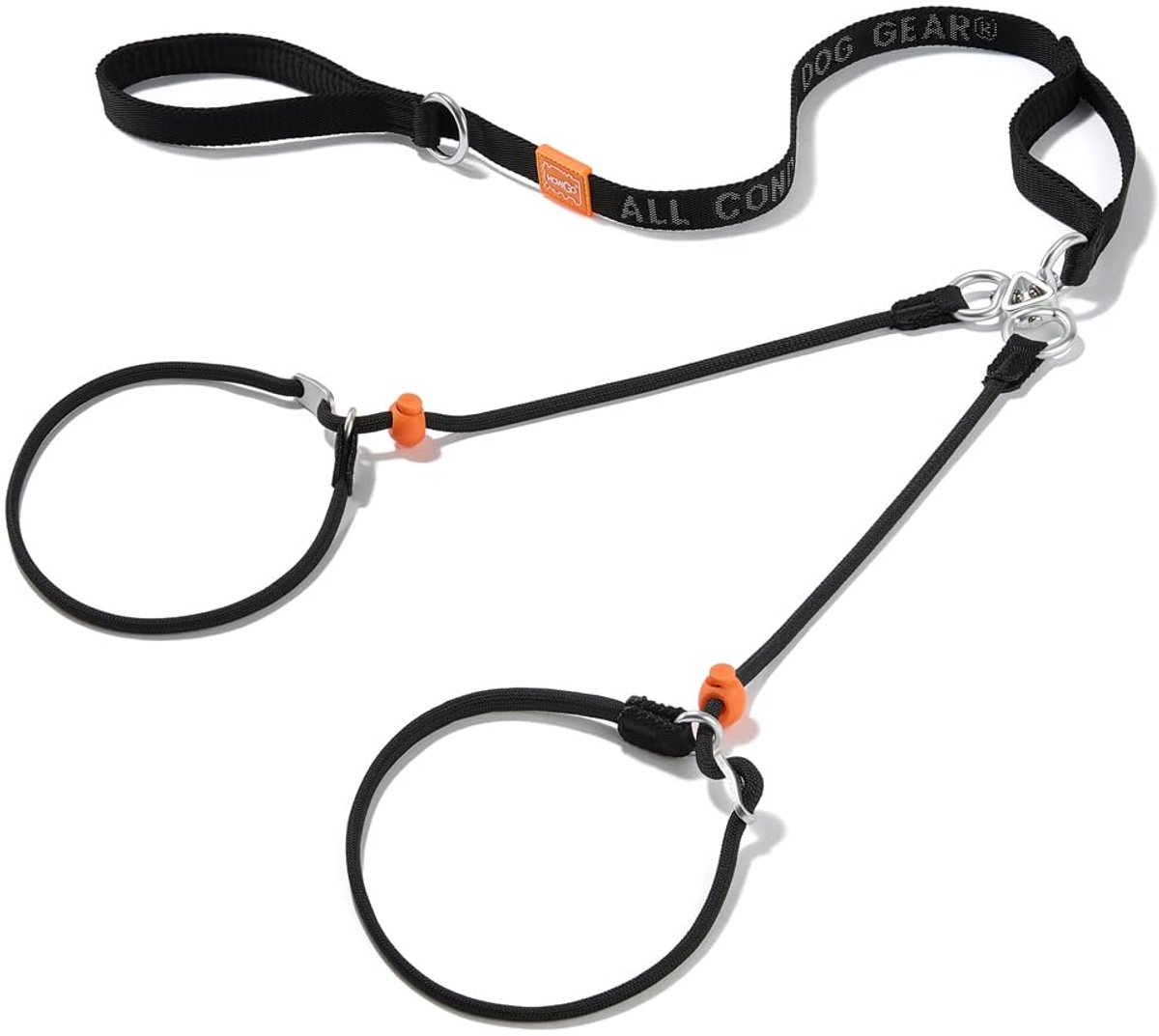 HowGo™ Double Slip Leash Slip Lead with 2 Tangle 2 Handles (Black) - Dual Dog Slip Lead for 2 Dogs / 360° Swivel No Tangle / Dog Training Collar / Double Clip Leash Coupler and Splitter / Slip Leiband Sliplijn voor Twee Honden