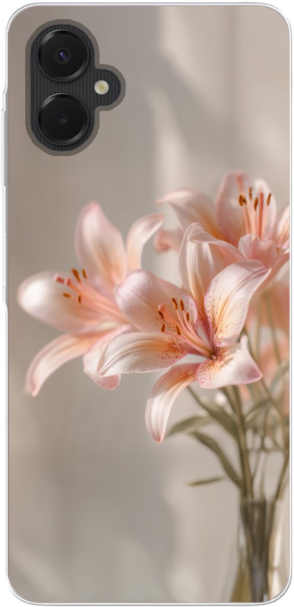 Telefoonhoesje Geschikt voor Samsung Galaxy A06 5G hoesje - Lelies - Meeldraden - Roze - Wazig - Siliconen Telefoonhoesje Telefoonhoesje