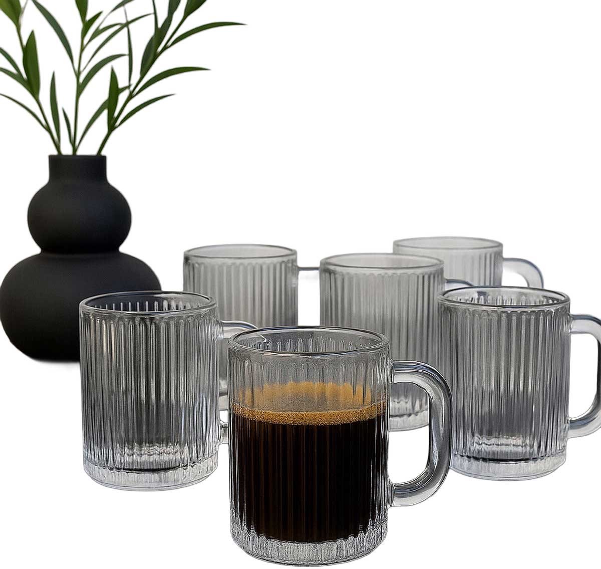 Forte - Geribbelde Theeglazen met Oortje - Set van 6 - Waterglazen - 360ml - Sapglazen
